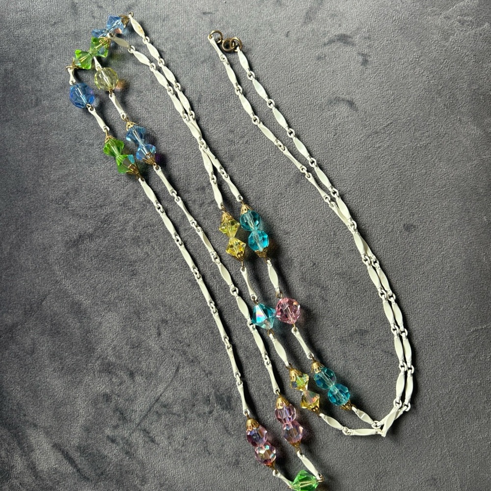 Vintage Multicolor Crystal Bead Necklace 59 inches